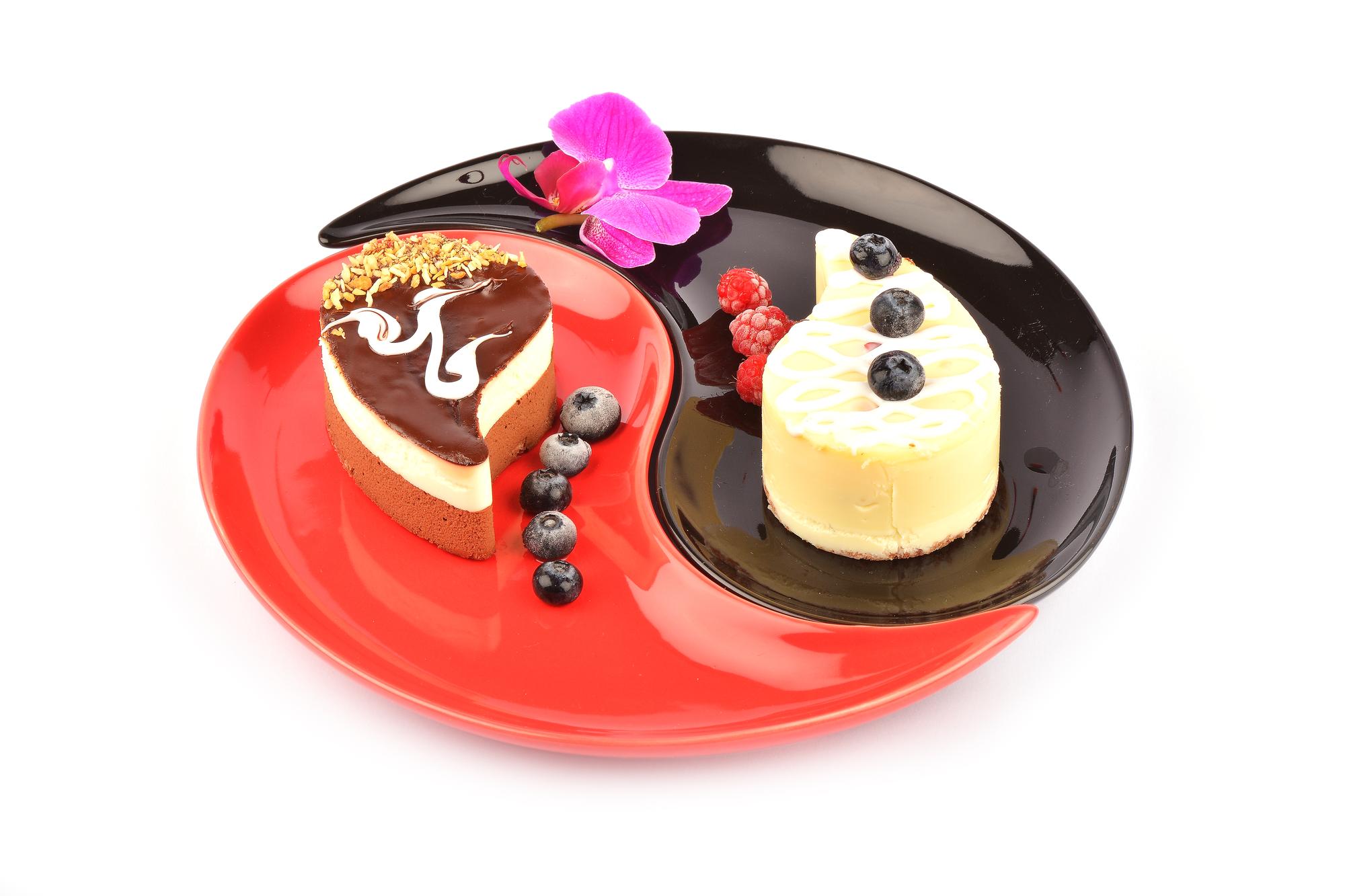 Plated dessert with neon garnish